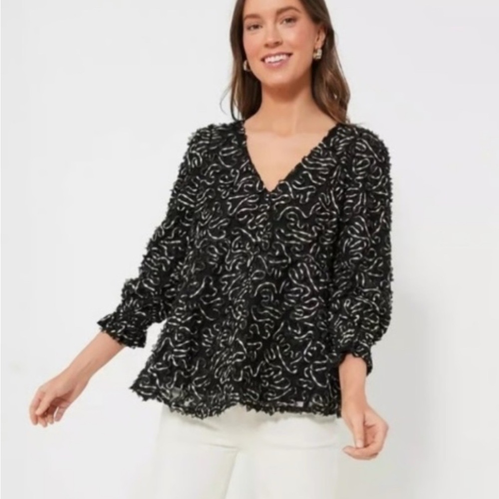 Tuckernuck Nightly Organza Easton Blouse black and‎ white SZ XXL